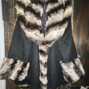 Vintage Fendi Pellicce Reversible Wool Coat w/Chinchilla Fur Collar Cuff – As Is